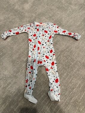 Light Blue Baby Footed One-Piece with Red Fire Hydrant & Dalmatian Print